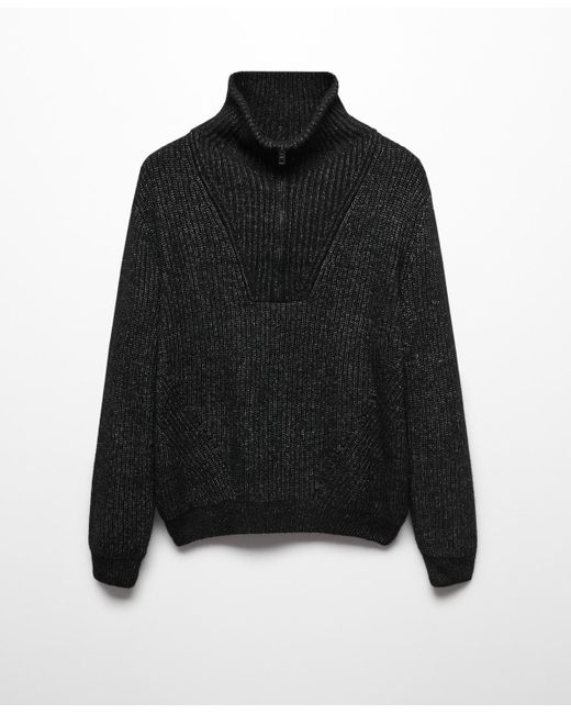 Mango Black Perkins Zip Neck Wool Sweater