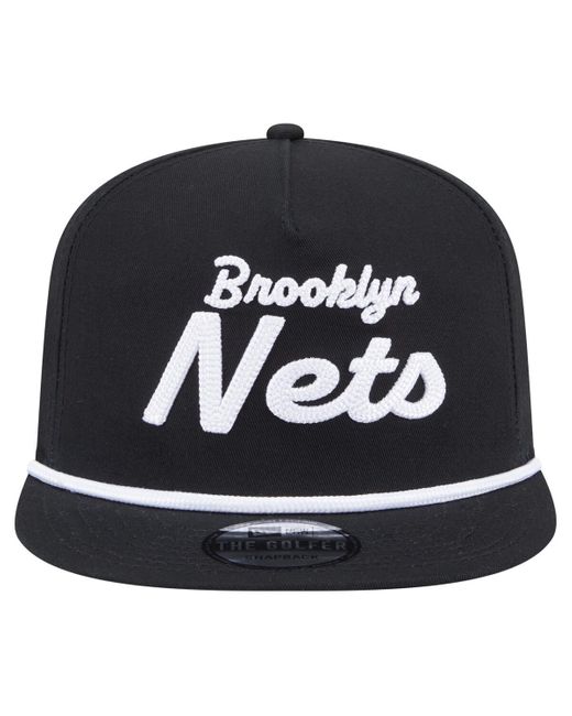 KTZ Black Brooklyn Nets Team Text Golfer Snapback Hat for men