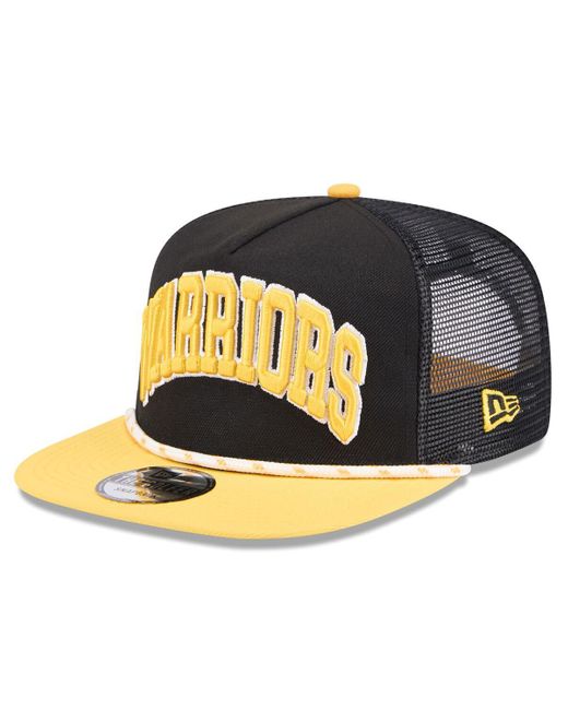 KTZ Black/gold Golden State Warriors Throwback Team Arch Golfer Snapback Hat for men