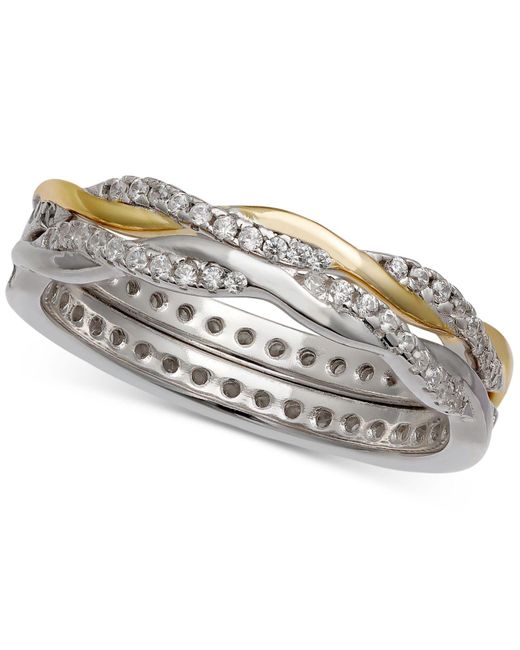 Giani Bernini Metallic 2-pc. Set Cubic Zirconia Twisted Stack Bands In Sterling Silver & 14k Gold-plate, Created For Macy's