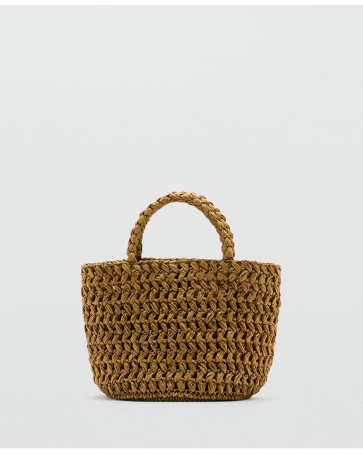 Mango Metallic Natural-fiber Double-handle Bucket Bag