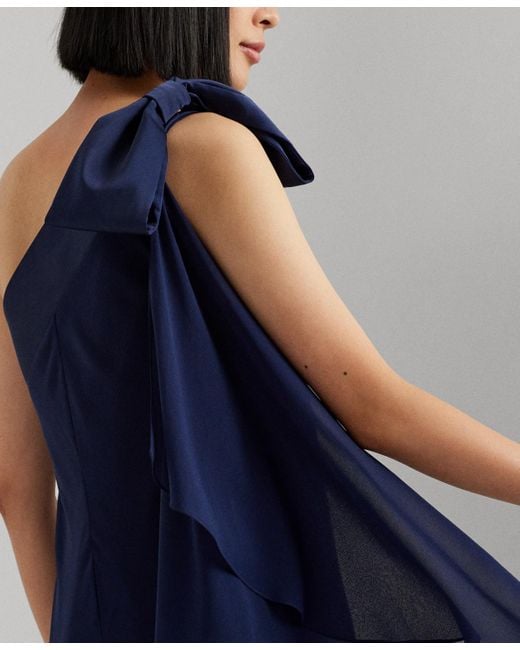 Lauren by Ralph Lauren Blue One-shoulder Satin-trim Dress