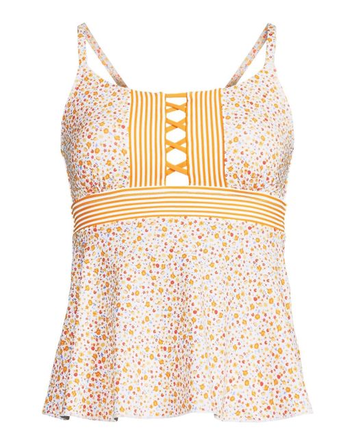Lands' End White Plus Size Lace-up Flutter Tankini Swimsuit Top