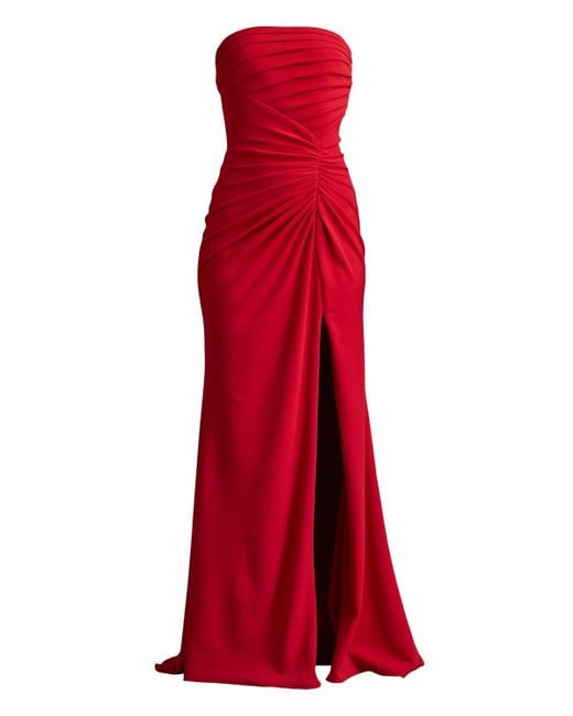 Tadashi Shoji Red Dorsett Pleated Crepe Gown