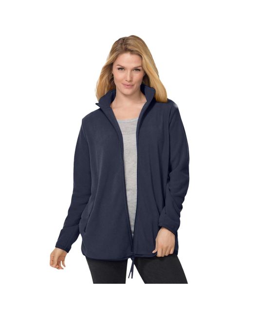 Woman Within Blue Plus Size Zip-front Microfleece Jacket