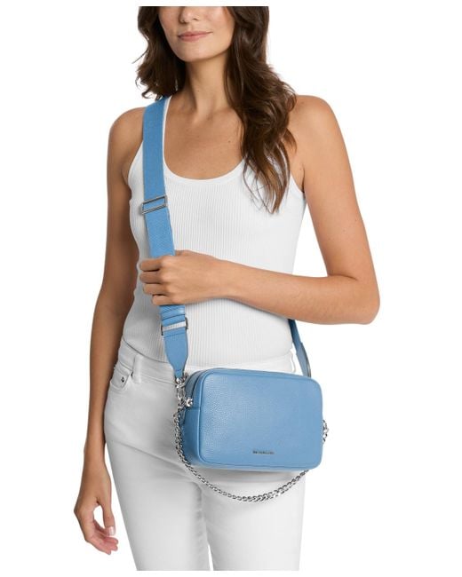 Michael Kors Blue Michael Bryant Medium Leather Double Zip Chain Camera Crossbody