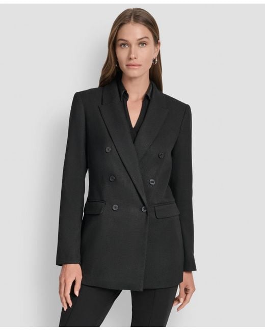 DKNY Black Double-breasted Basket-weave Jacket