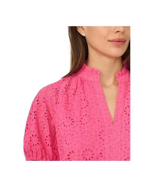 Cece Pink Short-sleeve Split Neck Blouse