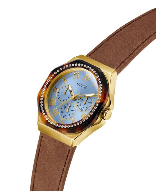 Guess Blue Brown Leather Multi-function Watch