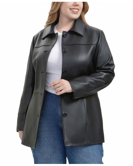 BGSD Black Petite Sofia Leather Car Coat