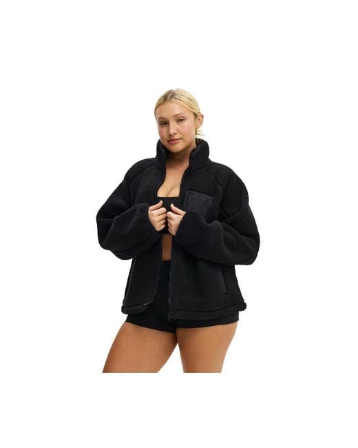 Cotton On Black Active Trail Sherpa Zip Through