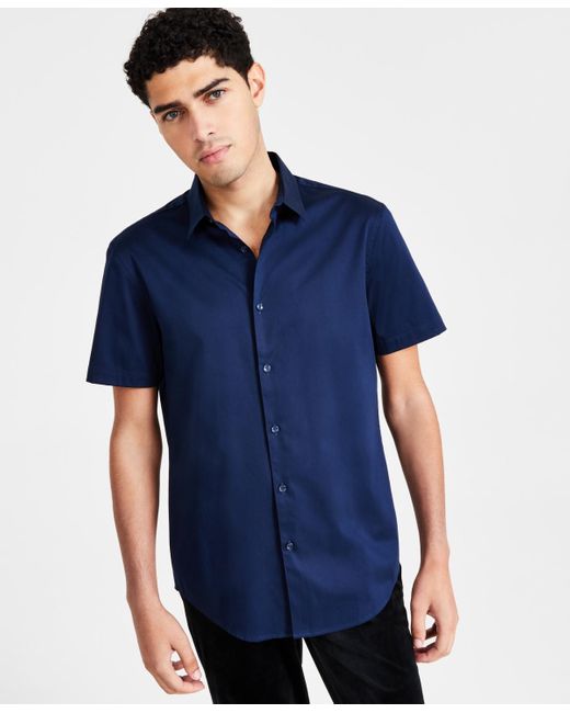 INC International Concepts Blue Tux Classic-fit Solid Button-down Shirt for men