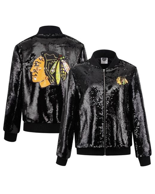 Cuce Black Chicago Hawks Sequin Full-zip Jacket