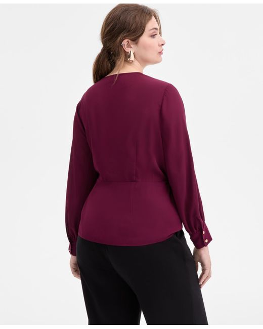 INC International Concepts Red Plus Size Asymmetrical Tie-front Blouse
