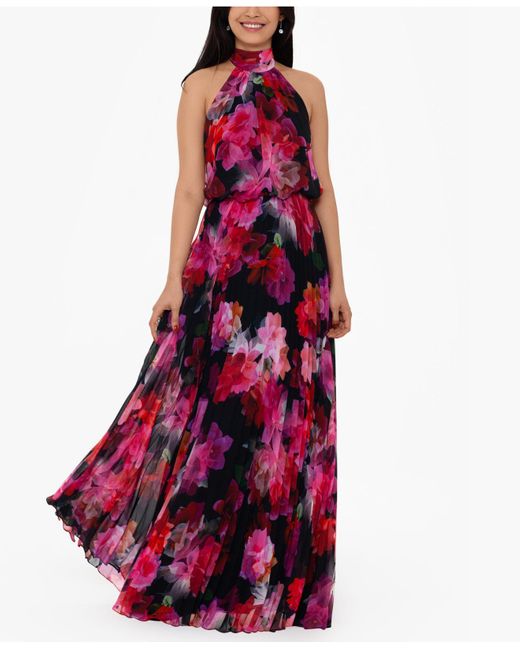 Betsy & Adam Floral-print Chiffon Halter Gown | Lyst