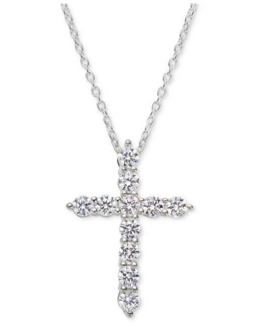 Macy's Metallic Diamond Cross Pendant Necklace (1 Ct. T.w.