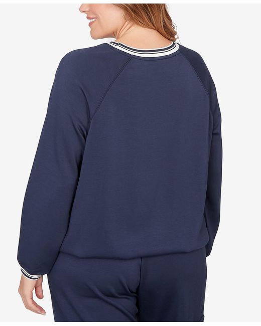 Ruby Rd Blue Plus Size Ultra Knit Bubble Hem Pullover Top