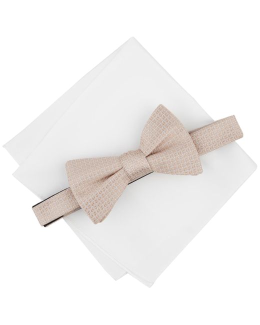 Alfani White Dawson Textured Bow Tie & Solid Pocket Square Set for men