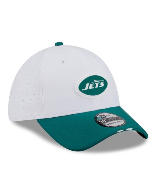 KTZ White/green New York Jets 2025 Nfl Training Camp 39thirty Flex Hat for men