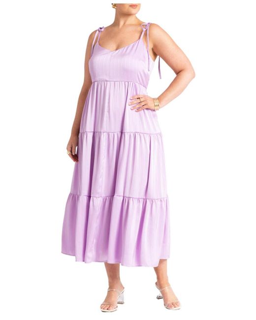 Eloquii Purple Plus Size Tiered Satin Maxi Dress