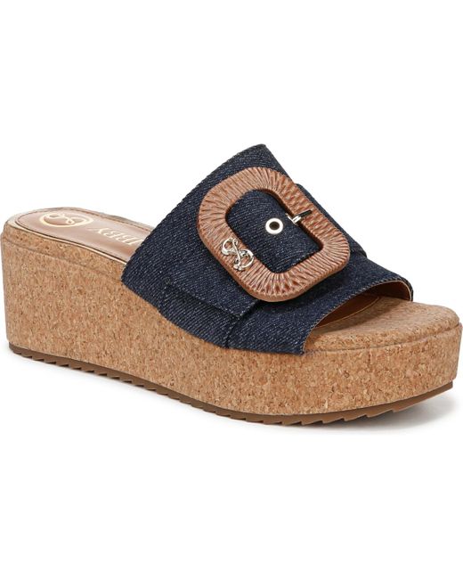 Sam & Libby Blue Crysta Buckle Platform Wedge Sandals