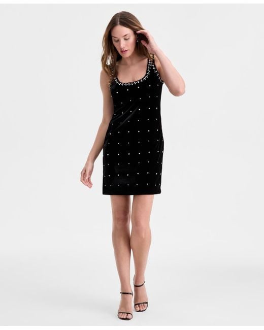 black mini dress silk Black Embellished Neckline Black Mini Dress main image 1