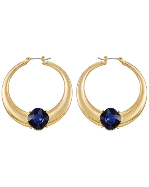 Guess Metallic Glass Stone -tone Hoop Earrings
