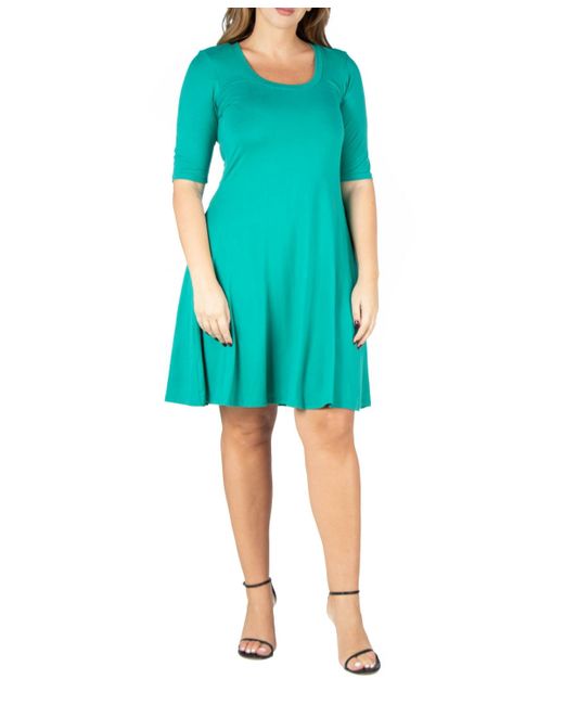 24seven Comfort Apparel Women's Blue Plus Size Knee Length Dress