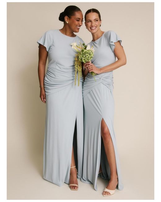 Six Stories Natural Knot Panel Flutter Sleeve Stretch Dresses