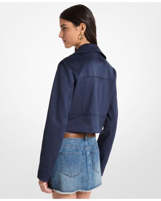 Michael Kors Blue Notch Collar Cropped Jacket