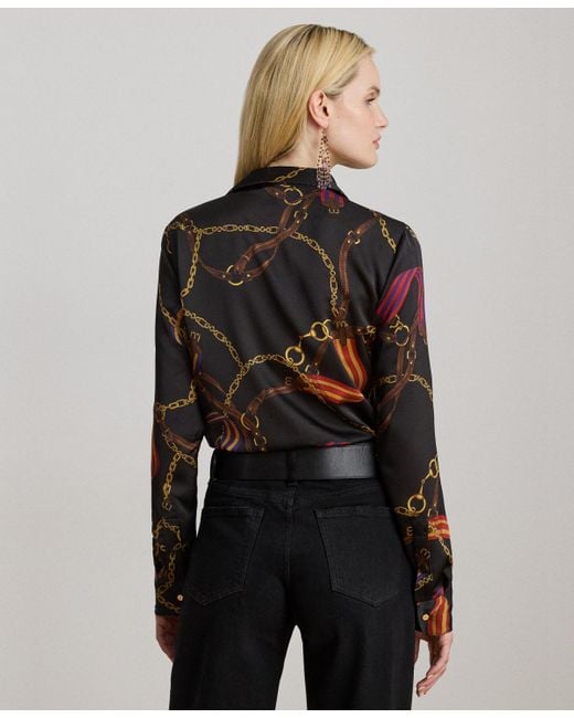 Ralph Lauren Black Classic Fit Belting Print Satin Shirt P Xs Xxl