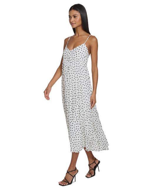 Karl Lagerfeld White Polka-dot Pleated A-line Dress
