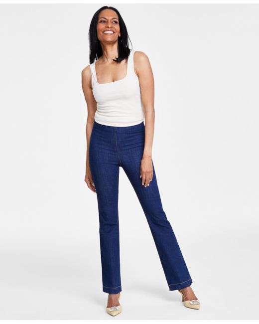 INC International Concepts Blue High Rise Pull-on Flare Jeans