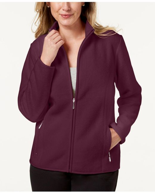 Karen Scott Purple Petite Zeroproof Fleece Jacket, Created For Macy's