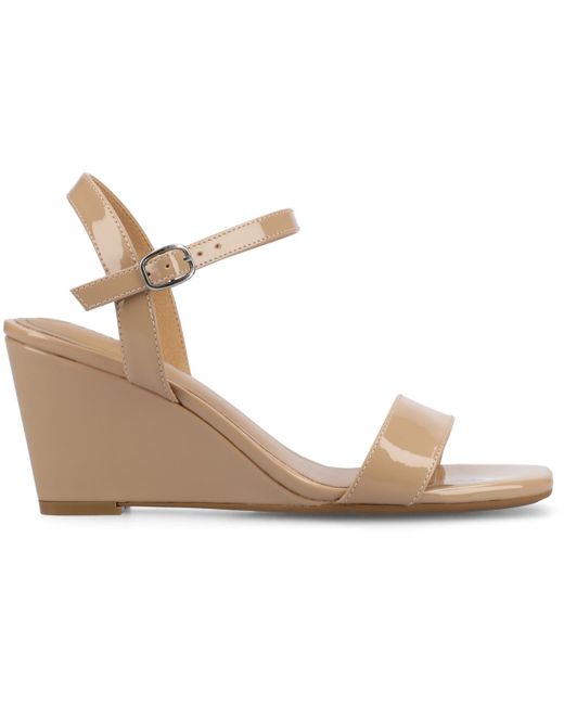 Journee Collection Metallic Clayr Ankle Strap Wedge Sandals