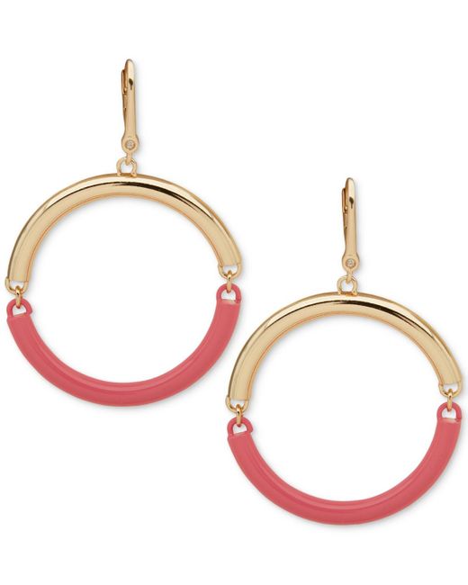 DKNY Metallic Gold-tone & Color Spit Hoop Drop Earrings