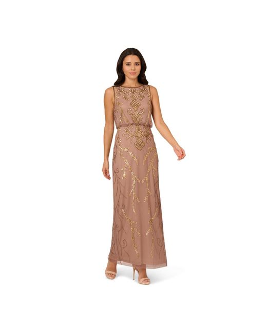 Adrianna Papell Beaded Blouson Sleeveless Long Dress | Lyst