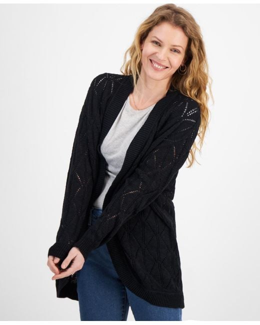 Style & Co. Blue Pointelle Open-front Cardigan
