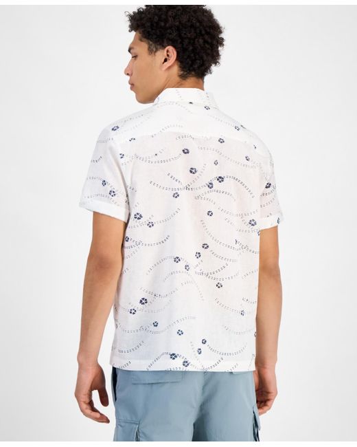 Sun & Stone White Sun + Stone Damien Short Sleeve Abstract Print Linen Blend Button-front Shirt for men