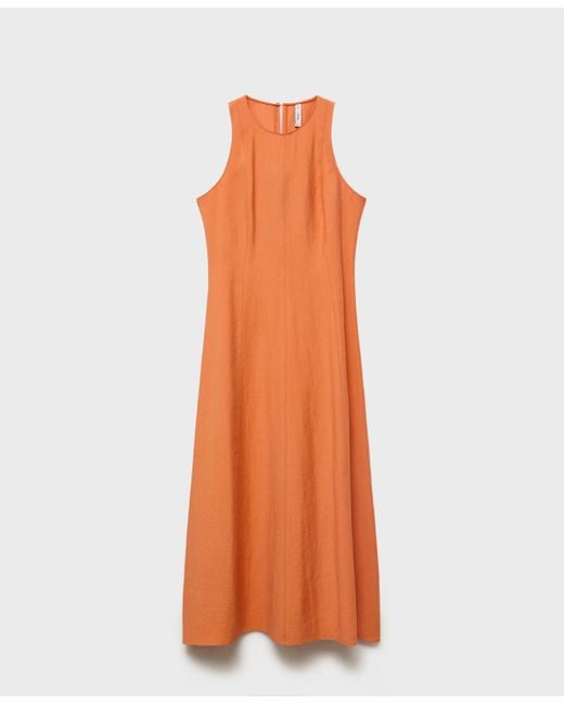 Mango Orange Flared Midi-dress