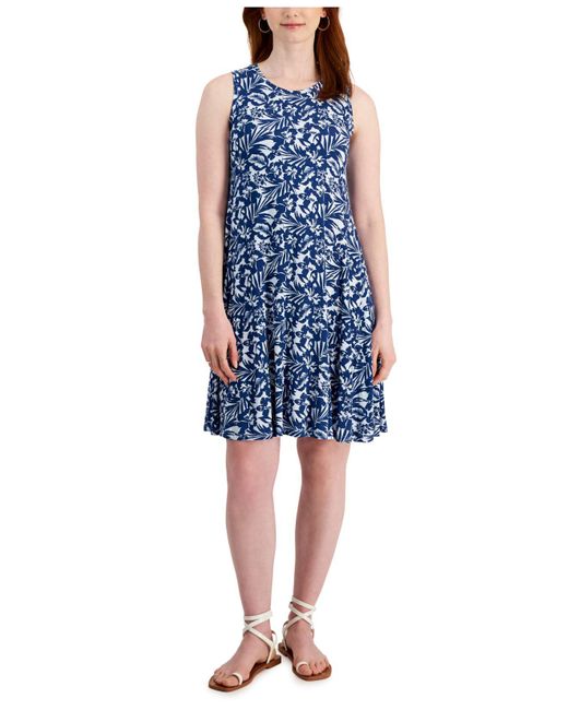 Style & Co. Printed Knit Tank Dress, Created For Macy's in Blue | Lyst ...