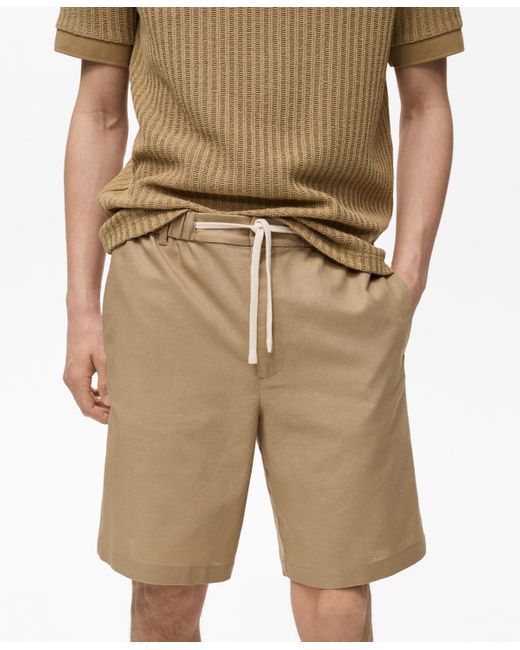 Mango Natural Drawstring Linen Bermuda Shorts for men