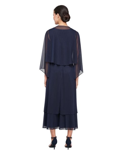 Sl Fashions Blue Surplice-neck Jersey A-line Dress