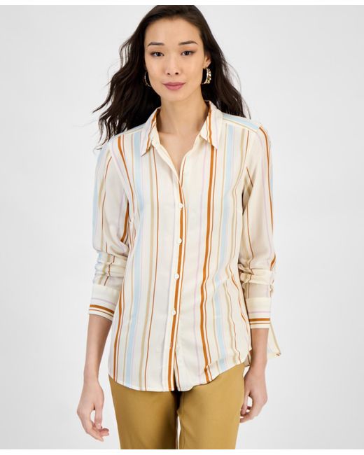 INC International Concepts Natural Printed Long-sleeve Button-down Shirt