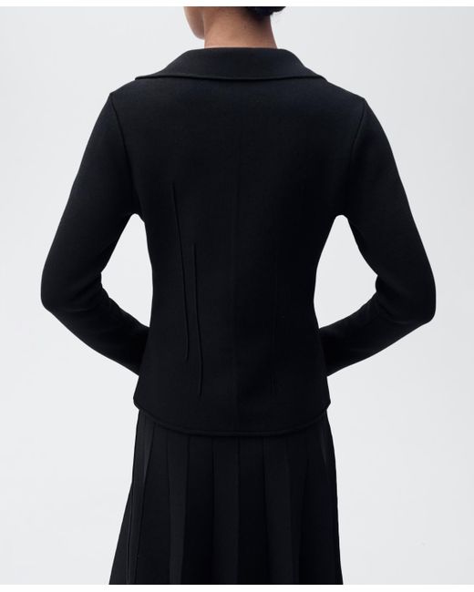 Mango Blue Lapel Collar Knit Sweater