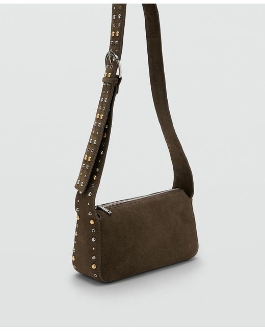 Mango Green Suede Studs Crossbody Bag