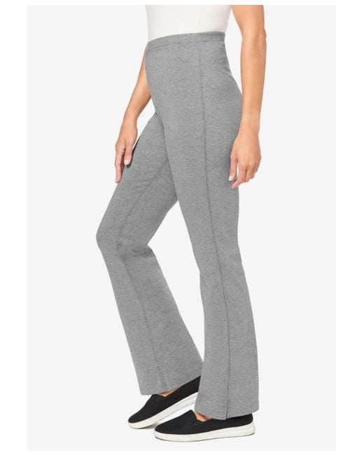 Woman Within Gray Plus Size Within Stretch-cotton Knit Pull-on Bootcut leggings