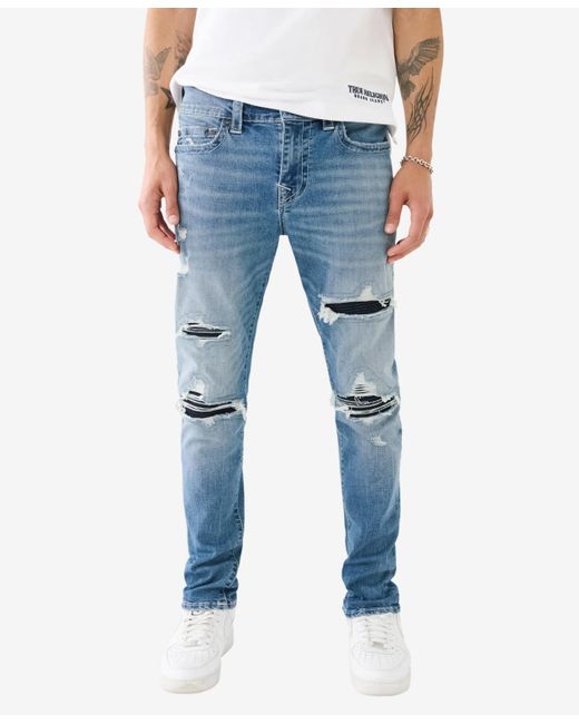 True Religion Blue Matt Ultra Skinny Moto Jeans for men