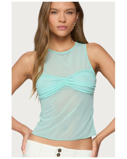 Edikted Blue Erica Sheer Gathered Top