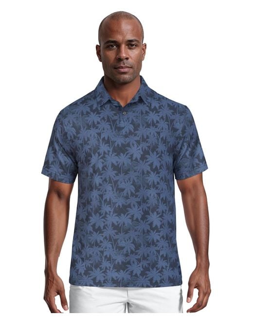 PGA TOUR Blue All-over Geometric Palm Print Short-sleeve Golf Polo Shirt for men
